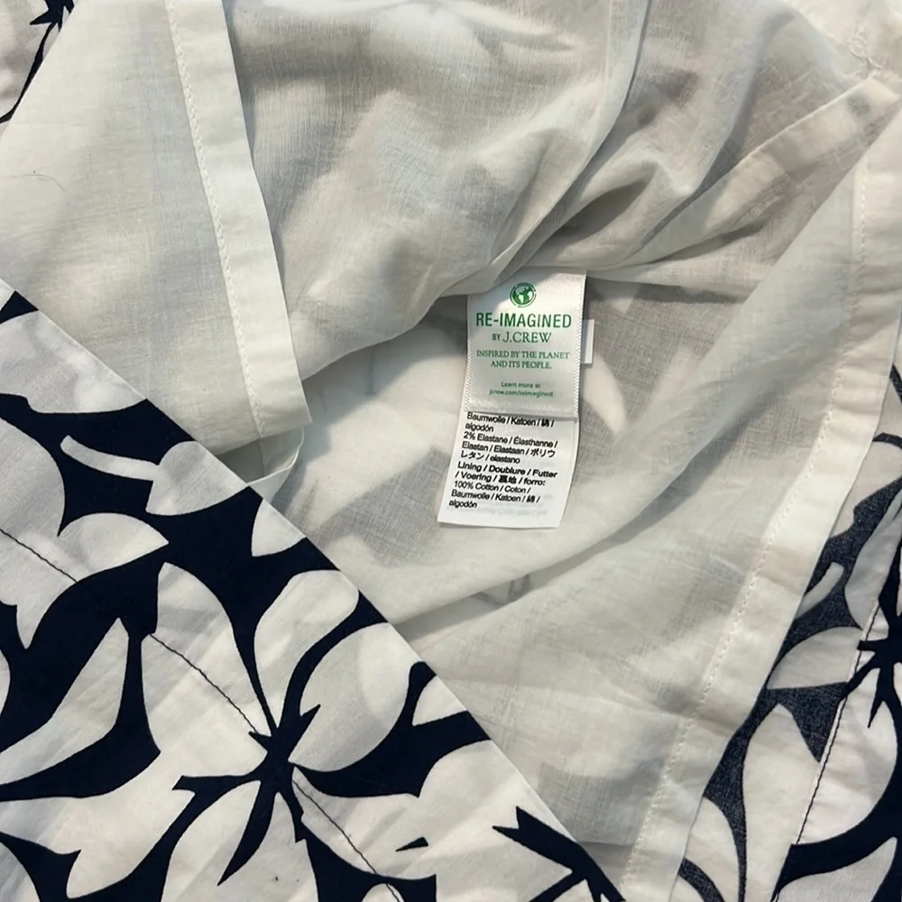 J.Crew Floral Tie Neck Mini Dress Navy White Cotton Resort Shift Vacation Party